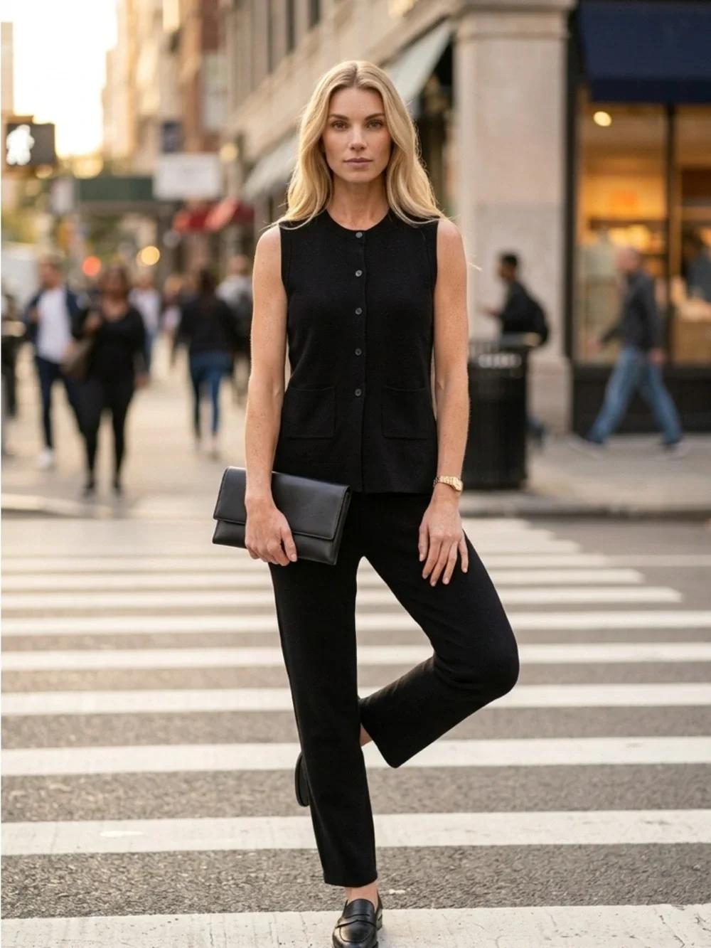 525 America Black Sleeveless Button-Front Knit Vest - Picture 1 of 3